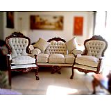 JUEGO SOFA + 2 PRESIDENCIALES TALLADO ROSAS